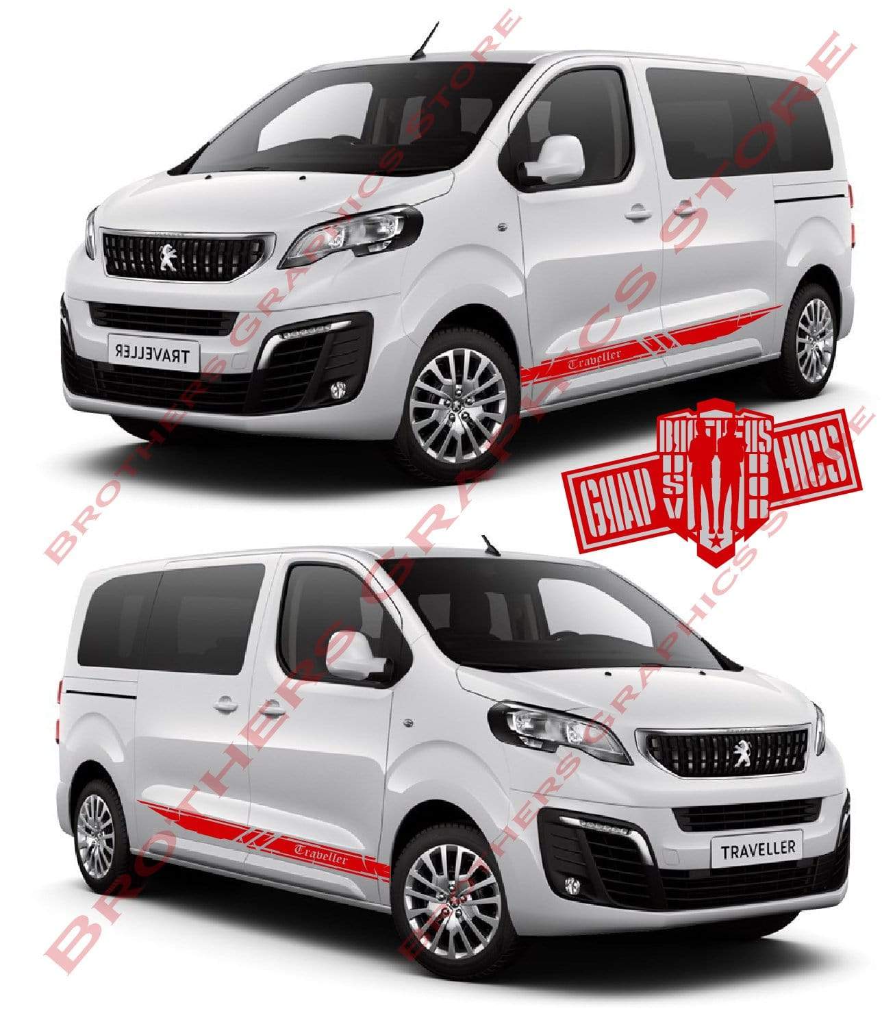 2x Decal Sticker Vinyl Side Racing Stripes for Peugeot Traveller - Brothers-Graphics