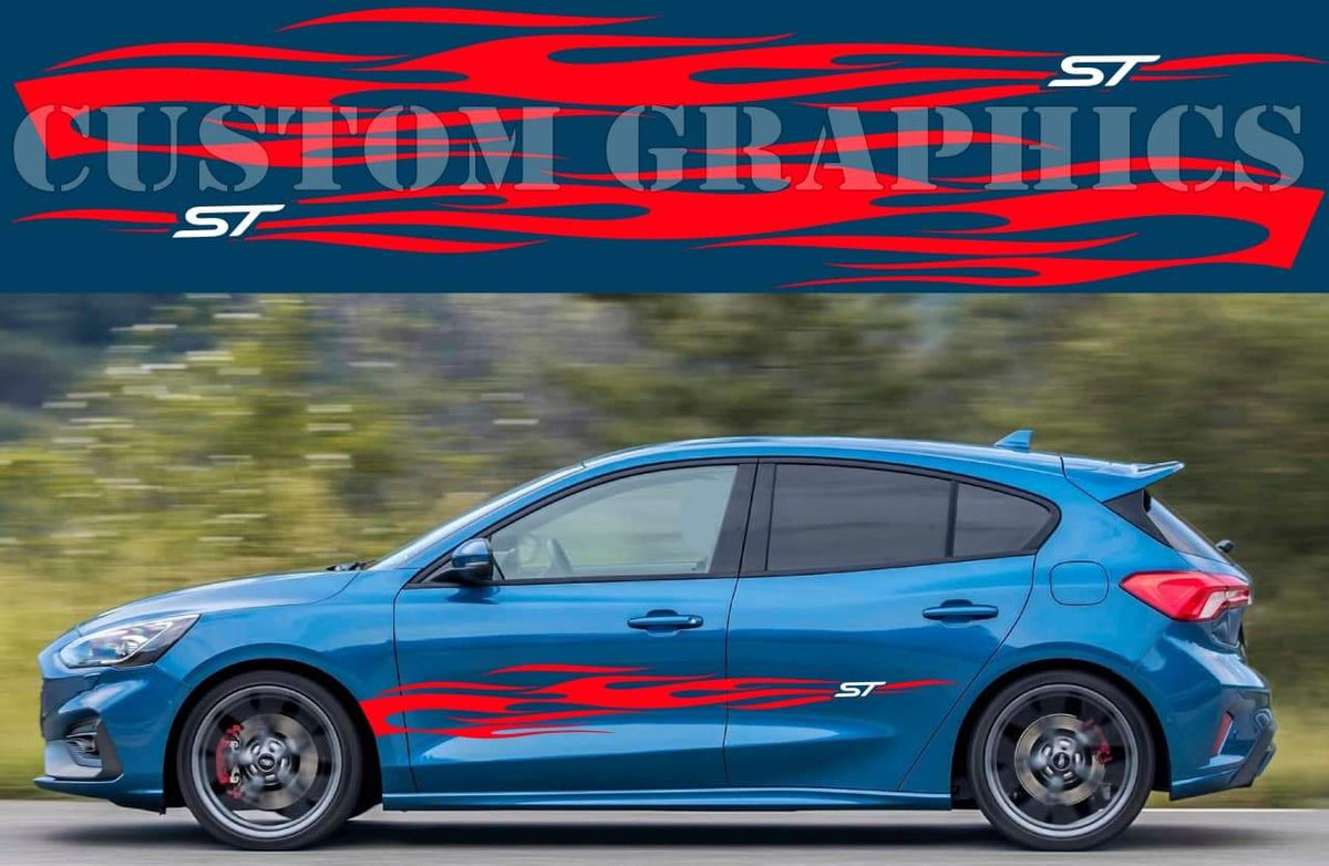 Flame Design Decal Sticker Vinyl Side Racing Stripes for Ford Focus ...